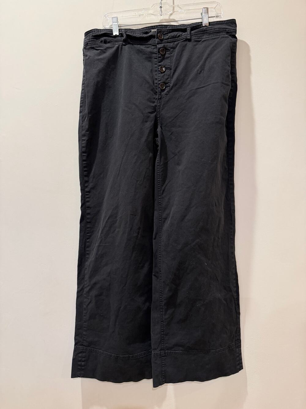 Everlane Stretch Cotton Relaxed Fit Button Fly Wide Leg Pants Black Sz 14